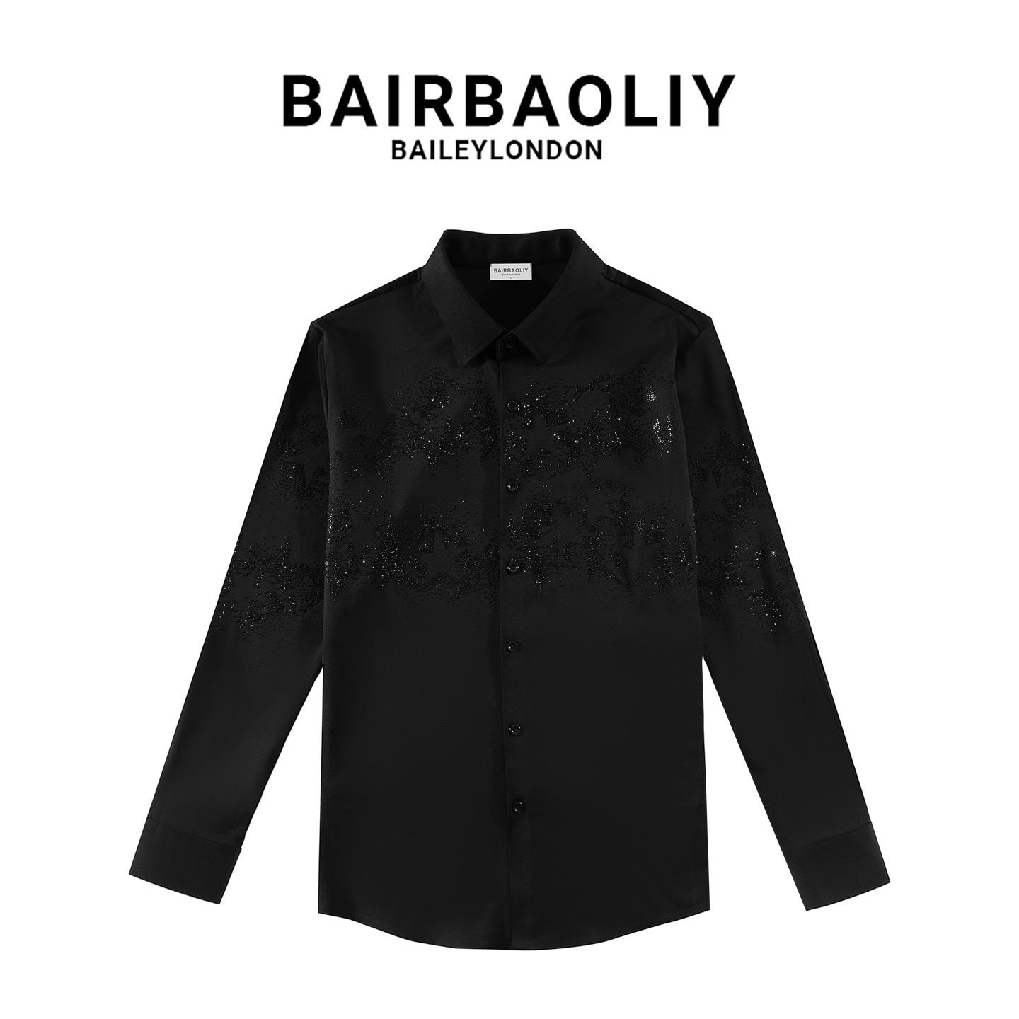 BAIRBAOLIY潮奢满天星烫钻设计感长袖衬衫男修身潮流帅气百搭衬衣