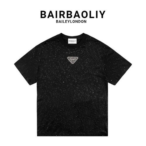 BAIRBAOLIY/柏堡里爆闪三角标男士短袖T恤轻奢时尚白搭圆领半袖衫