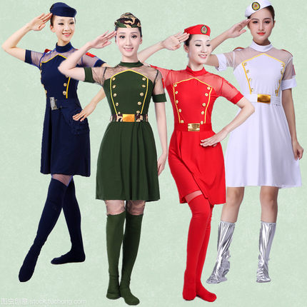 广场舞水兵舞蹈服装纯色氨纶弹力演出服女兵裙打鼓服仪仗队表演服