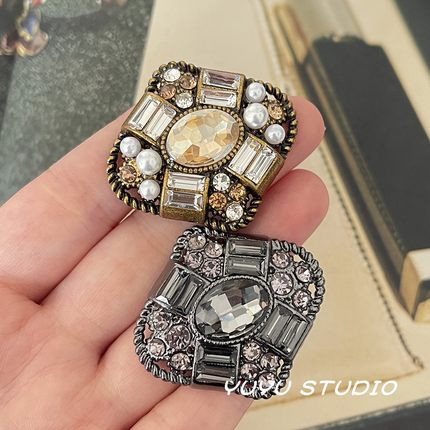 高档小香风菱形镶钻金属纽扣裘皮大衣皮草外套装饰扣西服大衣扣子