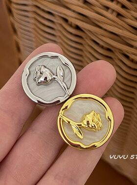 YUYU韩国风金色玫瑰花钮扣
