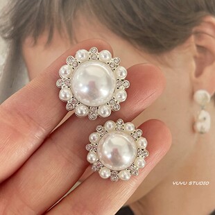 高档白色珍珠镶钻钮扣皮草大衣装饰扣西服外套毛衣连衣裙金属钮扣