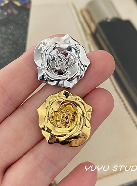YUYU小香风异形玫瑰金属纽扣粗花呢大衣西服装饰扣毛衣外套扣子