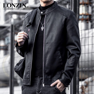 皮革外套加厚立领韩 新款 皮夹克帅气春秋机车皮衣休闲修身 潮流男士