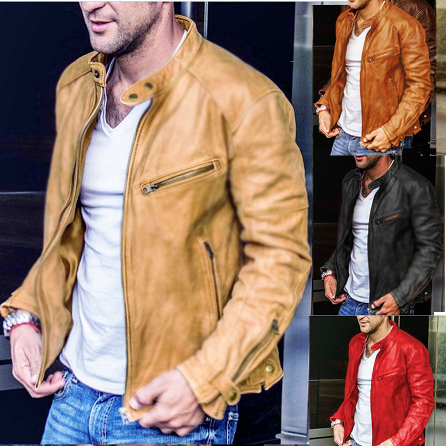 星爵同款浅棕色亮面真皮机车皮衣外套男多拉链大码肌肉男帅夹克,男装,皮衣,淘宝优惠券,粉丝福利购,淘宝优惠卷