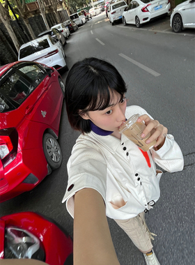 REBELTOREBEL 松弛感网眼Boxy/短宽纽扣教练夹克/四合扣抽绳外套