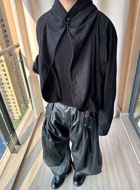 【多形态穿法】REBELTOREBEL 灯芯绒格子肌理感/圆弧下摆帽衫外套