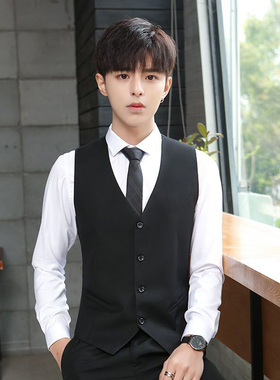 西装马甲男士韩版修身潮西服小马夹伴郎结婚商务正装休闲衬衫套装