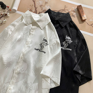港风摆拍大码 特P35 夏季 HC24223 2025 龙纹提花衬衫 新款