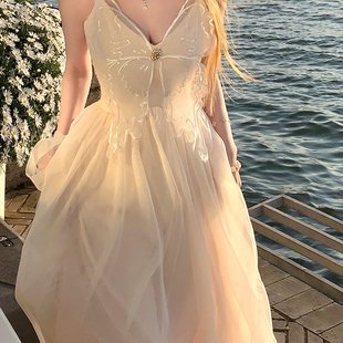 Catyears猫年 吊带网纱长裙 夕岚蝶梦