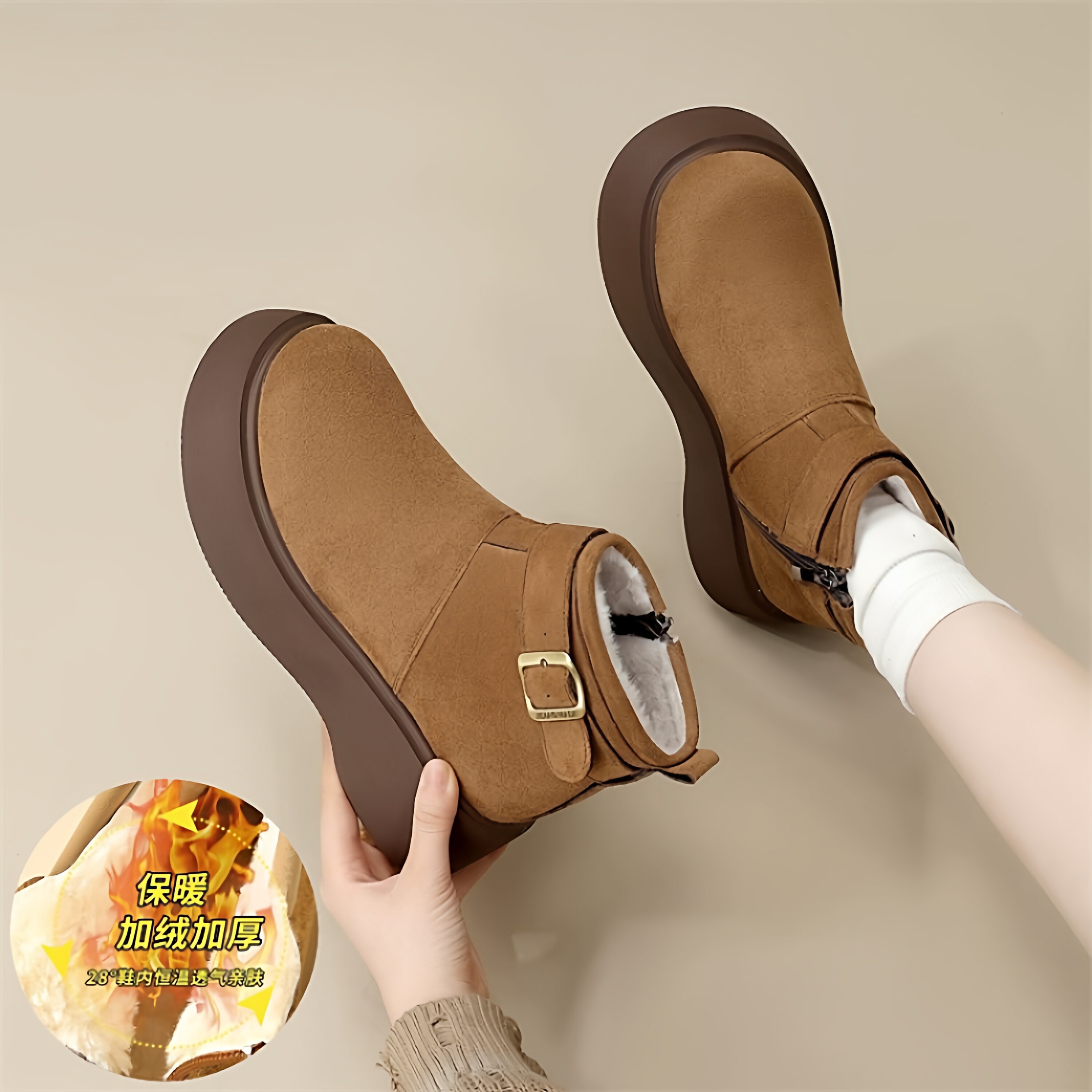 真皮厚底勃肯鞋女防滑雪地靴2025新款软底马丁靴冬季加绒厚棉短靴