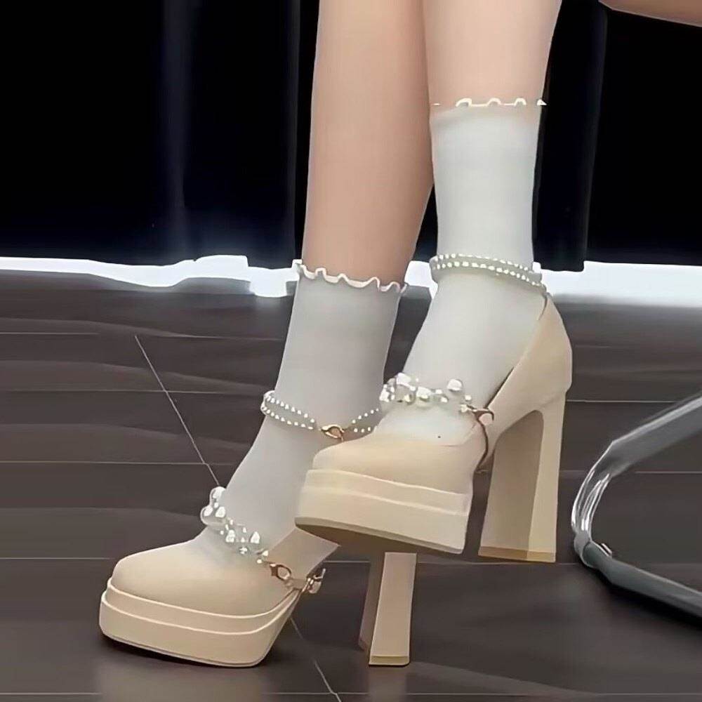 姐妹伴娘团婚鞋女厚底粗跟高跟鞋