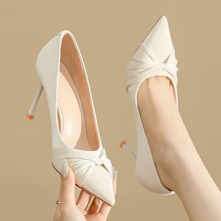 显瘦气质尖头高跟鞋女2024春大东新款百搭不累脚真皮女鞋细跟单鞋