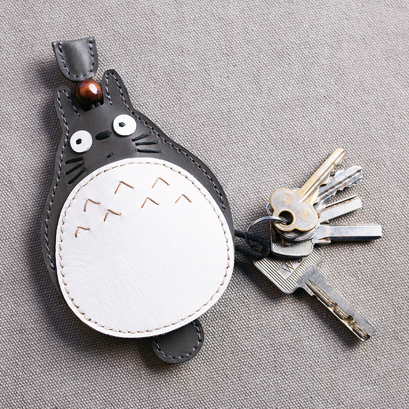 头层牛皮可爱卡通软糯抽绳钥匙