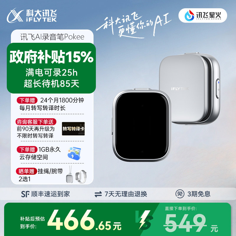 咨询客服科大讯飞录音笔Pokee专业会议录音笔随身实时转文字