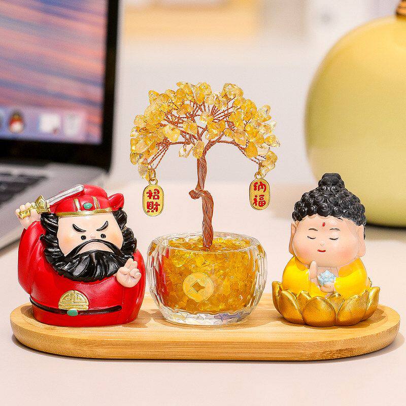摆件摇钱树钟馗装饰水晶工位职场