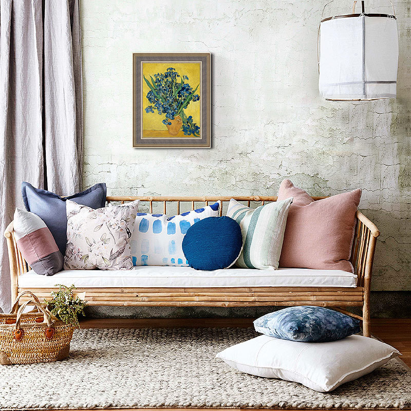 定制梵高蓝色静物鸢尾花黄色油画欧式客厅玄关挂画古典植物装饰画图片