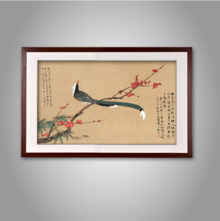 禅意花鸟画新中式餐厅装饰画高端客厅挂画立体装裱复古玄关酒店画