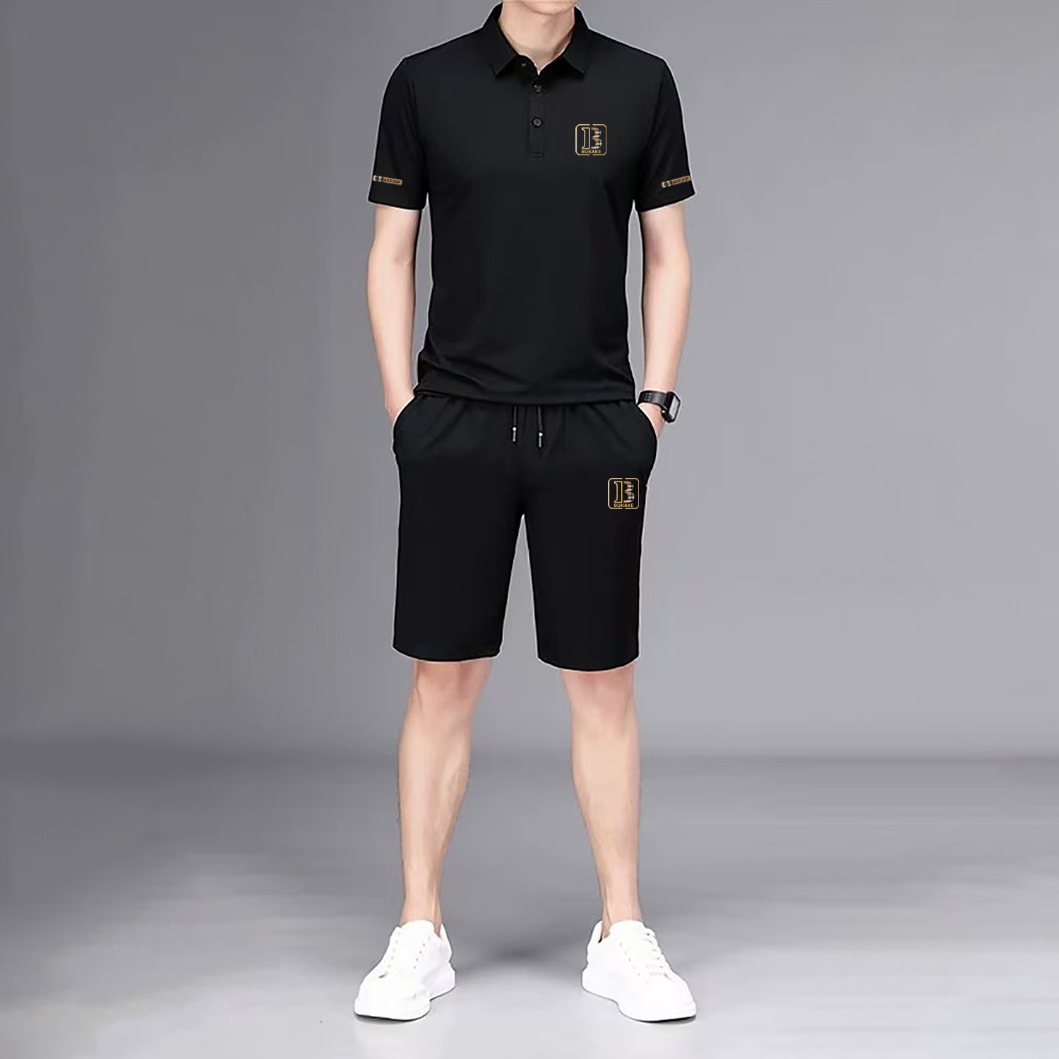 男士polo衫套装夏季2026新款休闲翻领短袖短裤冰丝t恤运动两件套