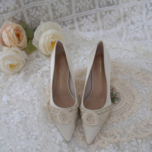 旗袍婚鞋 原创复古尖头真皮细跟高跟单鞋 应不染 vintage甜瑶家