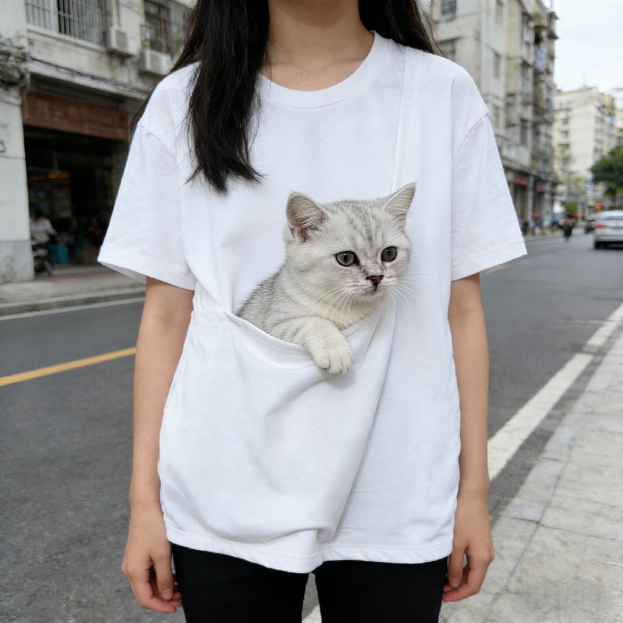 宠物袋鼠兜T恤抱猫狗出门太方便