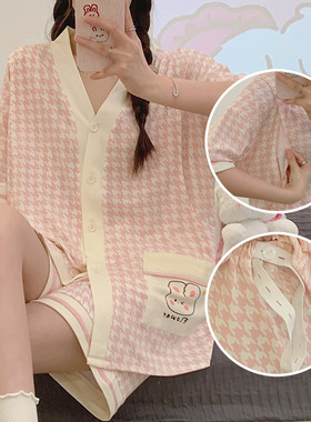 新款短袖孕妇哺乳睡衣套装大码夏