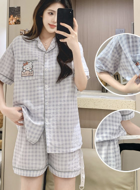 新款开扣短袖孕妇哺乳睡衣外出夏