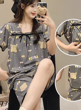 带胸垫短袖哺乳期母乳喂奶睡衣夏