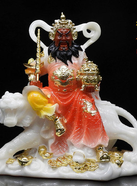 合成汉白玉武财神赵公明神像12寸骑虎赵元帅赵玄朗神像仿玉佛像
