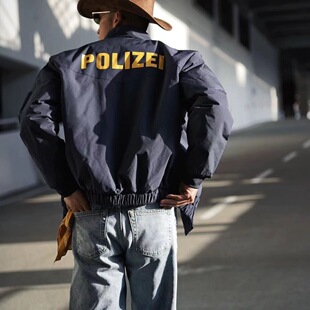 2026阔型军潮POLIZEI美式印花棉服夹克休闲防风保暖户外立领外套