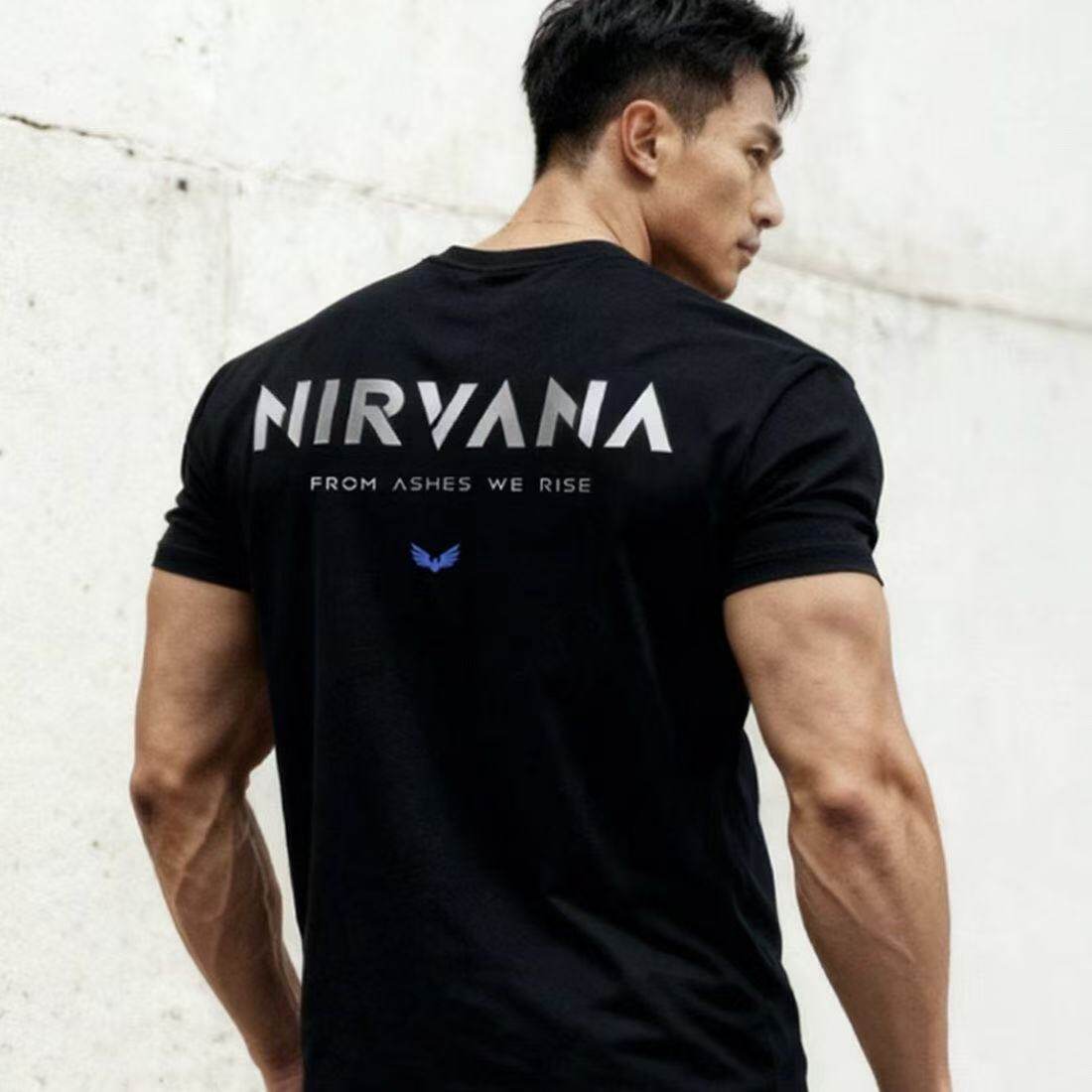 2026夏季新款大码男装短袖T恤印花t恤美式健身男士圆领半袖潮男t