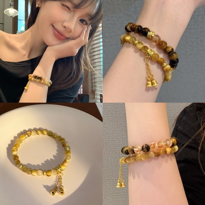 hucares「小财迷」小点位虎眼石6mm莲花手串带证书精致高级感手链