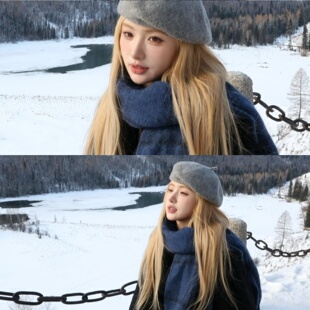 hucares 「阿勒泰之夜」定制含羊毛围巾高级感保暖防寒深蓝色