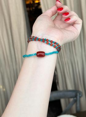 hucares「法老的鸽血红」原创红玛瑙天河石手串小众设计饰品潮