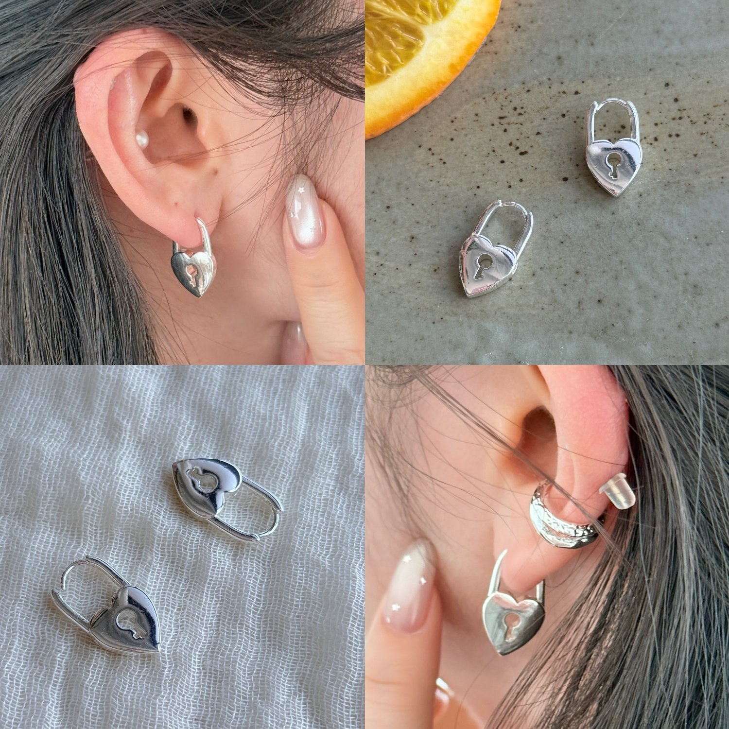 hucares「冷光心锁」原创小众设计开模银色爱心锁耳环耳钉高级感,饰品/流行首饰/时尚饰品新,耳环,淘宝优惠券,粉丝福利购,淘宝优惠卷
