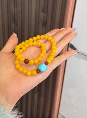 hucares自制「拿坡里黄」黄玛瑙天河石手串招财串珠好运手链双圈