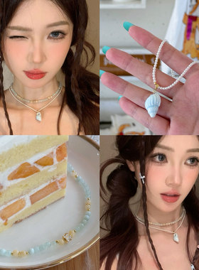 hucares板砖联名「芒果青提」原创水晶串珠项链项圈锁骨链精致女