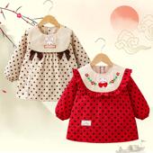 儿童罩衣女宝宝吃饭围兜防水防脏饭兜公主裙洋气围裙秋冬婴儿外穿