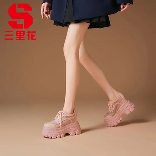 【真皮】内增高最新款12cm皮百搭厚底爆款网纱鞋小个子松糕单鞋女