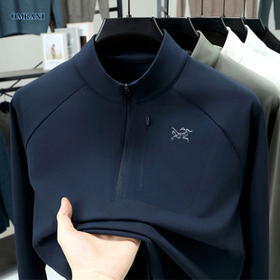 户外运动卫衣半拉链立领弹力打底衫 OMRANI鸟家长袖 t恤男2025新款