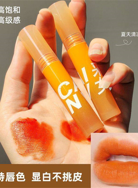胡萝卜橘色橙色唇釉不易掉色自然素颜显白雾面镜面丝绒哑光口红女