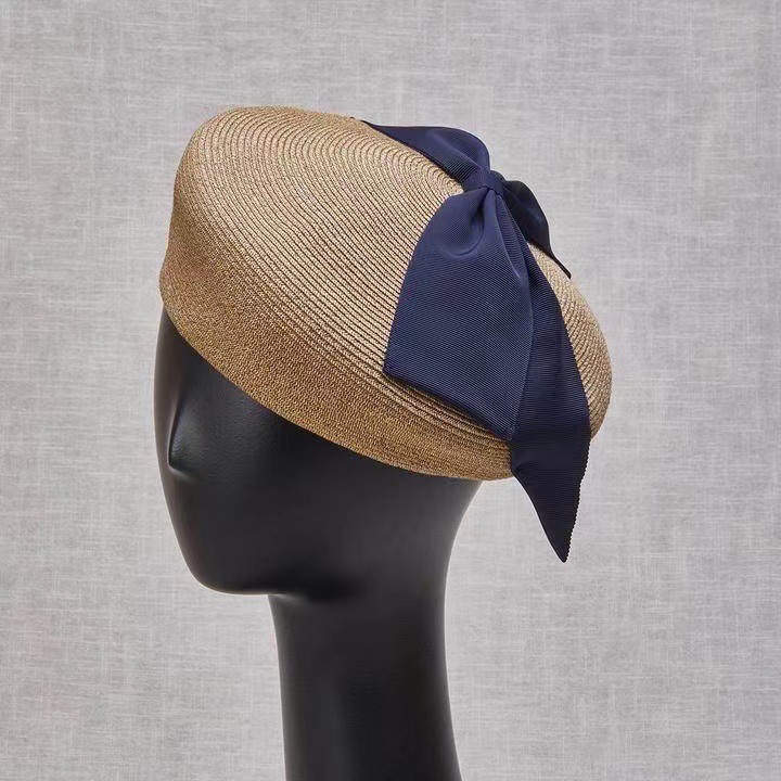 春夏蝴蝶结草编贝雷帽英伦蓓蕾帽