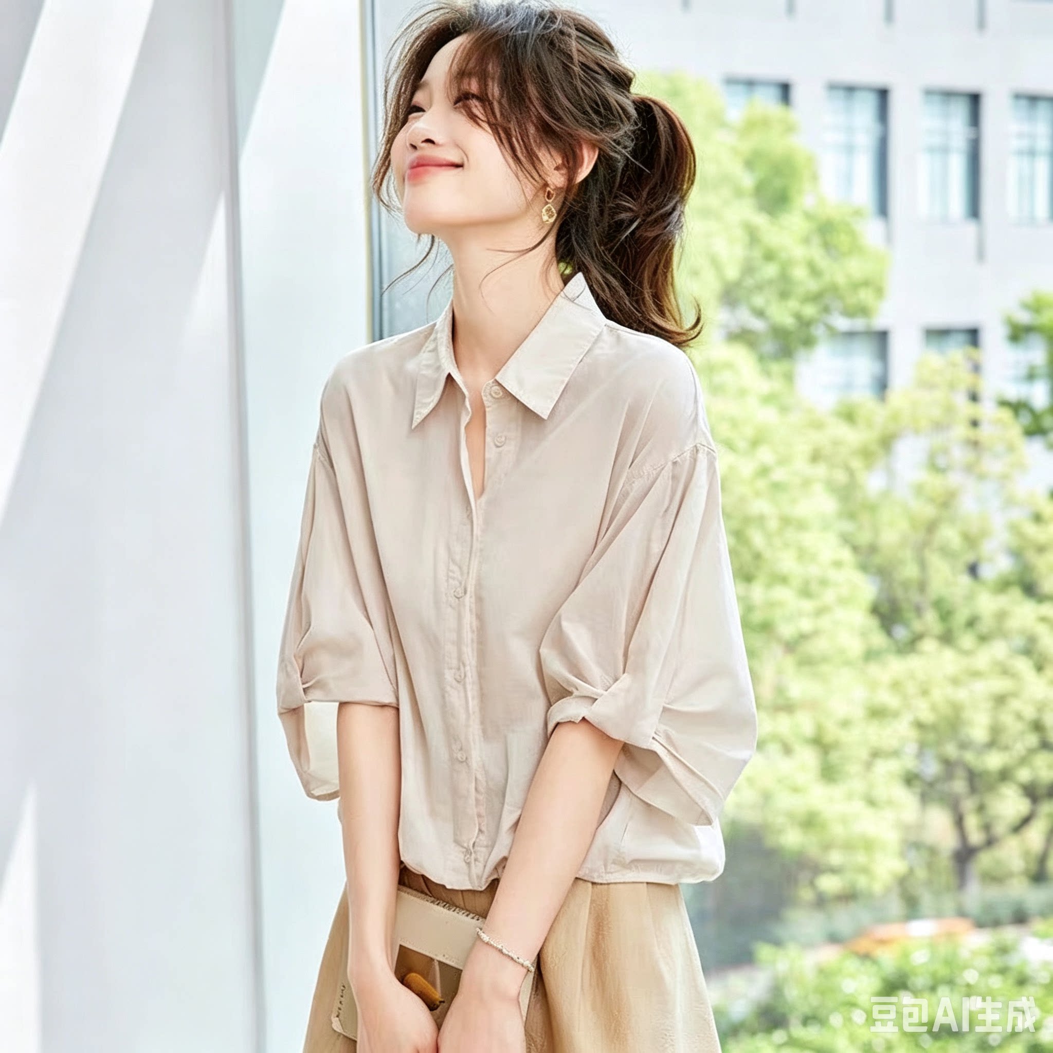 中袖棉麻衬衫上衣女夏季新款宽松显瘦轻薄防晒亚麻衬衣小衫