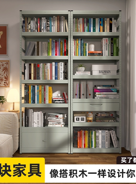 峰阳灰绿色书架置物架落地多层家用钢制客厅卧室靠墙铁艺收纳架sj