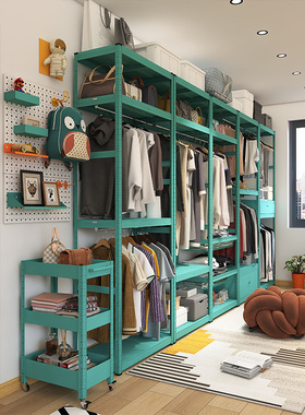 蒂芙尼蓝色衣架置物架落地卧室衣帽间一面墙开放式衣柜挂衣架子yj