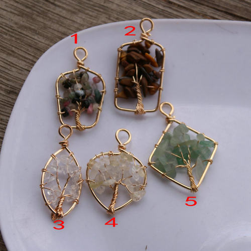 天然碎石编绕吊坠 菱形长方形瓶子马眼挂坠耳饰项链手工饰品配件