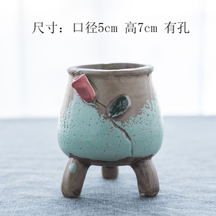 多肉拇指花盆 小号陶瓷迷你花盆 简约手绘韩式小花盆 满15元包邮