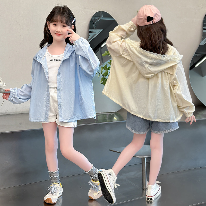 女童凉感蕾丝花边防晒衣夏季防晒服儿童防紫外线轻薄夏装2025新款