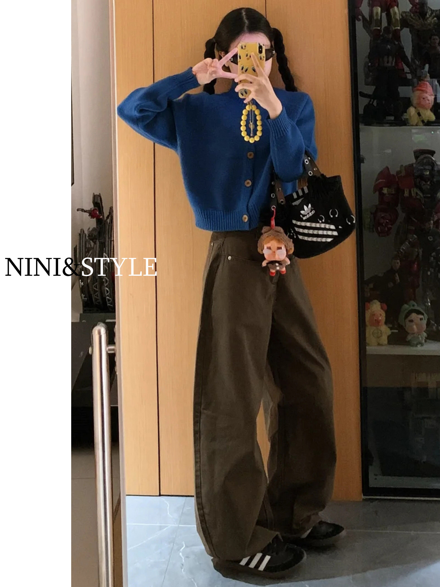 Brown American-Style Workwear Wide-Leg Jeans for Women, 2025 Autumn New Coffee-Colored High-Waisted Straight Loose Scimitar Pants