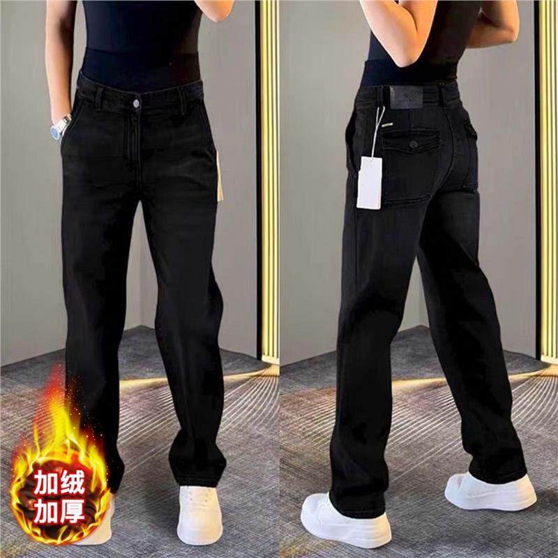 潮牌复古水洗牛仔裤秋冬加